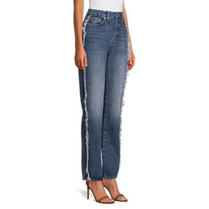NWT Good American Good Boy Side Frayed Straight Leg Jeans-sz 25